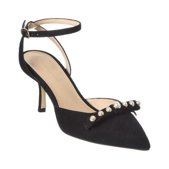 Stuart Weitzman Luella Strap 75 Suede Pump Black